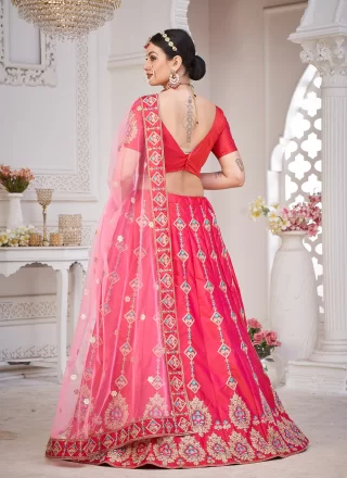 Pink Silk A - Line Lehenga Choli with Embroidered Work