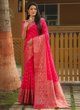 Pink Silk Bandhej, Weaving and Zari Work Contemporary Sari