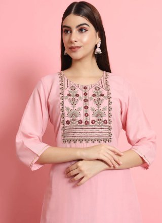 Pink Silk Blend Embroidered Work Trendy Suit for Ceremonial