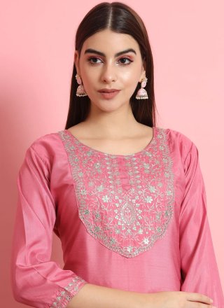 Pink Silk Blend Salwar Suit with Embroidered and Sequins Work