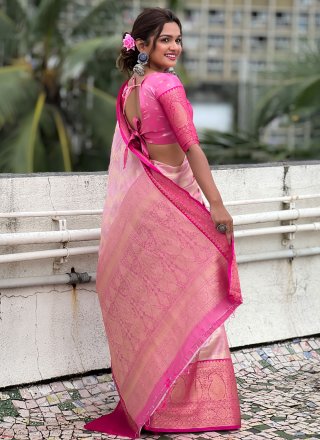 Pink Silk Classic Sari with Woven Work