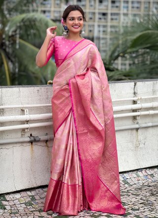 Pink Silk Classic Sari with Woven Work