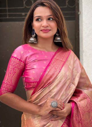 Pink Silk Classic Sari with Woven Work for Ceremonial