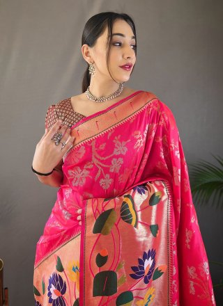 Pink Silk Designer Sari