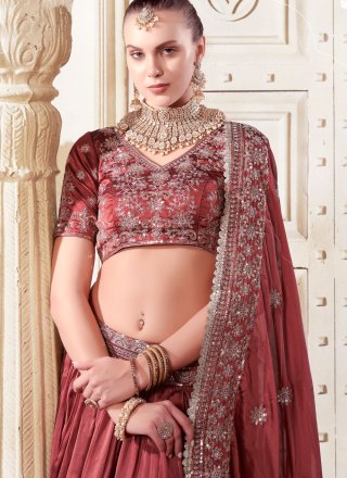 Pink Silk Embroidered and Sequins Work Lehenga Choli