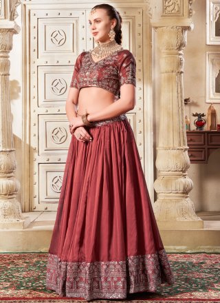 Pink Silk Embroidered and Sequins Work Lehenga Choli