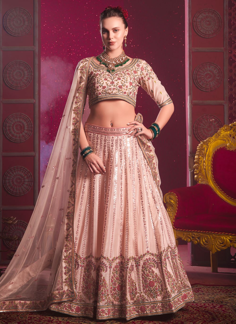 Pretty Cup cake Pink lehenga choli for women ,Indian Designer Ready to wear partywear Art silk With Sequins Embroidery Lehenga popular Choli