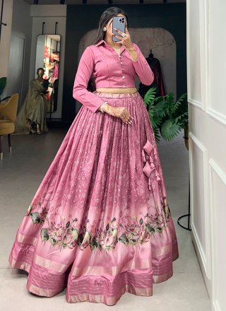 Pink Silk Floral Patch Work Readymade Lehenga Choli for Ceremonial