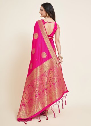 Pink Silk Jacquard, Weaving and Zari Work Traditional Saree for Ceremonial