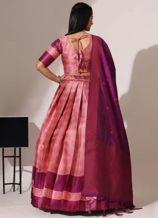 Pink Silk Lehenga Choli with Woven Work