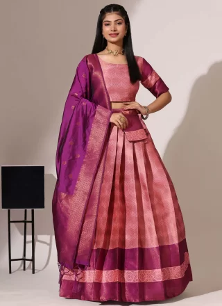 Pink Silk Lehenga Choli with Woven Work