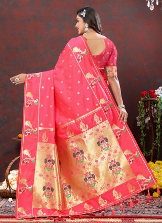 Pink Silk Meenakari and Weaving Work Classic Sari