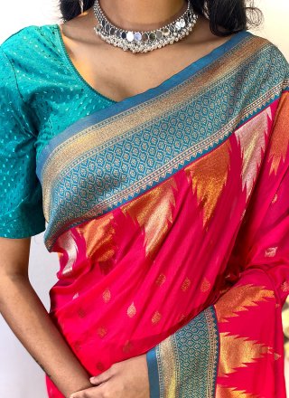 Pink Silk Print Work Traditional Saree for Casual