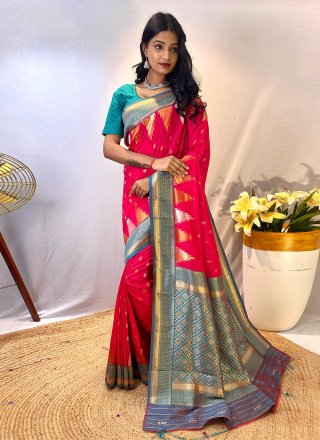 Pink Silk Print Work Traditional Saree for Casual