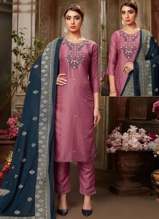 Pink Silk Salwar Suit with Embroidered and Resham Work