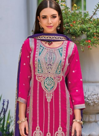 Pink Silk Salwar Suit with Embroidered Work for Women