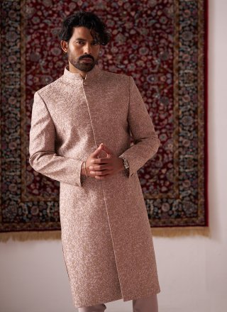Pink Silk Sherwani Mens Wear with Embroidered Work for Men