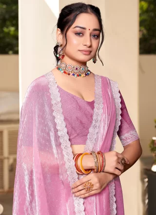 Pink Silk Trendy Saree with Swarovski Work for Women