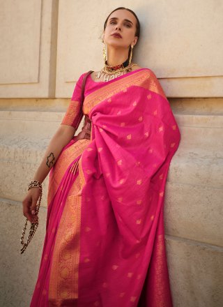 Pink Silk Trendy Saree with Weaving Work