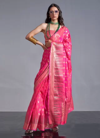 Pink Silk Trendy Saree with Woven Work