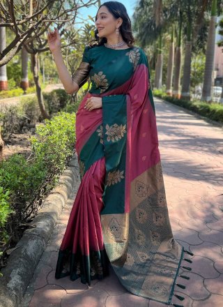 Pink Silk Weaving and Zari Work Traditional Saree for Ceremonial
