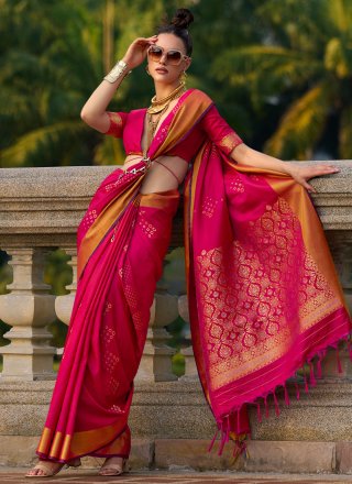 Pink Silk Weaving Work Classic Saree