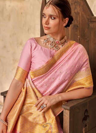 Pink Silk Weaving Work Traditional Saree