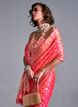 Pink Silk Woven Work Contemporary Saree