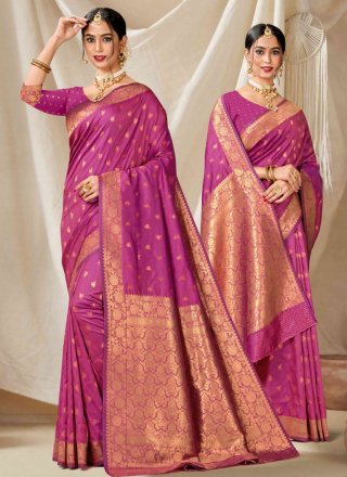 Pink Silk Woven Work Designer Sari for Women
