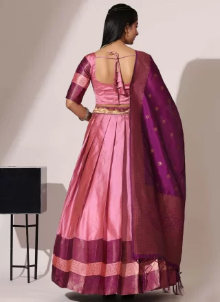 Pink Silk Woven Work Lehenga Choli for Women