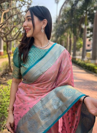 Pink Silk Woven Work Trendy Saree for Casual