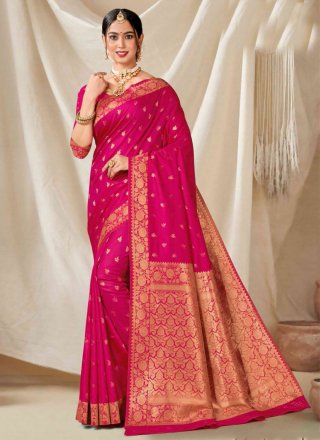 Pink Silk Woven Work Trendy Saree for Women