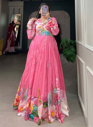 Pink Tussar Silk Designer Gown