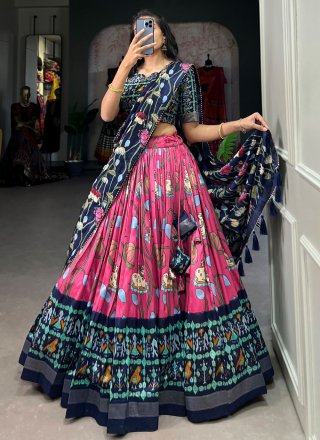 Pink Tussar Silk Lehenga Choli with Patola Print, Weaving and Zari Work for Ceremonial