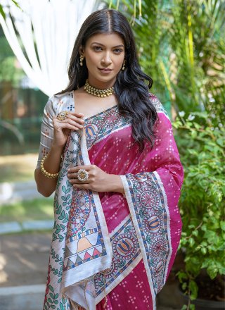 Pink Tussar Silk Trendy Saree