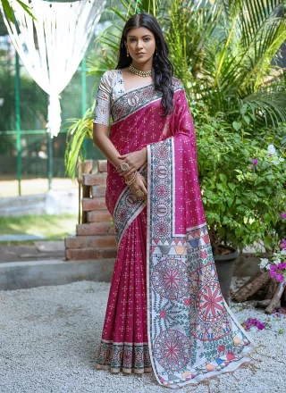 Pink Tussar Silk Trendy Saree