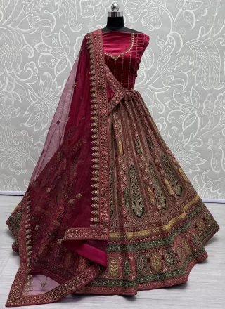 Buy Adorable Red Multi-Thread Work Velvet Bridal Lehenga Choli With Dupatta  - Zeel Clothing