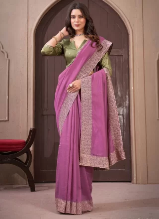 Pink Vichitra Silk Classic Sari