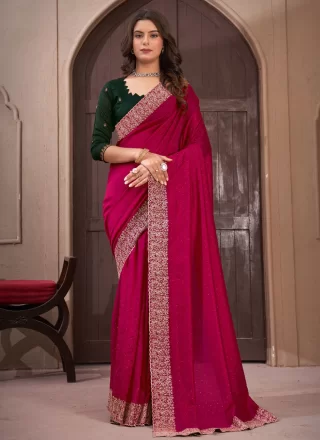 Pink Vichitra Silk Contemporary Saree
