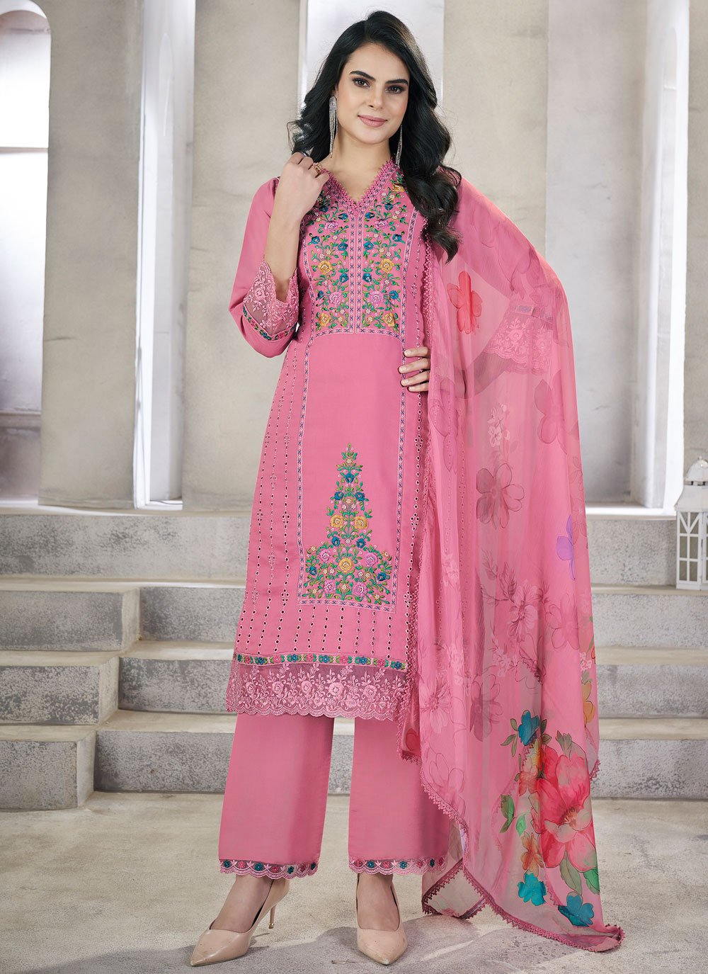 Pink Viscose Embroidered Work Readymade Salwar Suit Buy Online