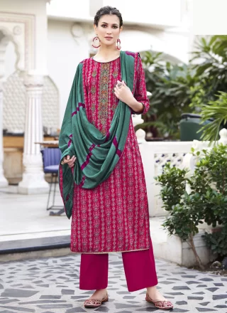 Pink Viscose Embroidered Work Salwar Suit for Casual