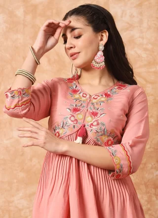 Pink Viscose Embroidered Work Salwar Suit for Ceremonial