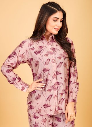 Pink Viscose Print Work Party Wear Kurti for Ceremonial
