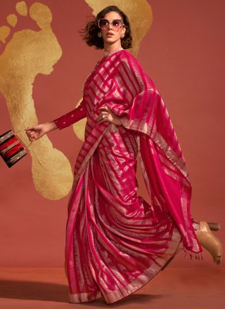 Pink Viscose Weaving Work Classic Sari