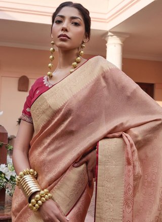 Pink Viscose Weaving Work Classic Sari for Ceremonial