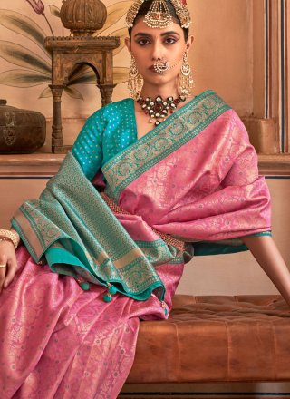 Pink Weaving Work Banarasi Silk Trendy Saree