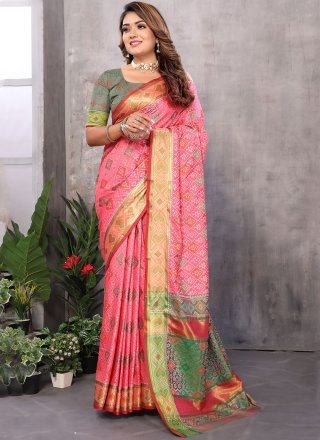 Pink Weaving Work Patola Silk Contemporary Saree