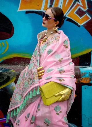 Pink Weaving Work Silk Contemporary Saree