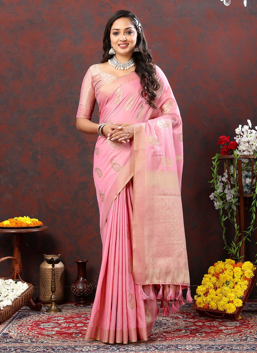Banarasi Soft Cotton Saree Silver Zari Weaving-Pink – Banarasikargha