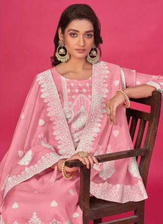 Pink Woven Work Organza Designer